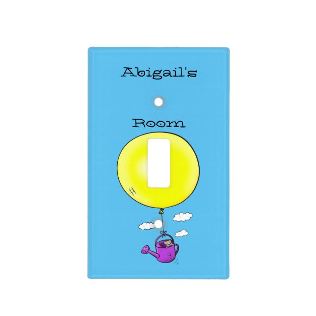 Cute mouse in watering can with balloon cartoon light switch cover (Front)