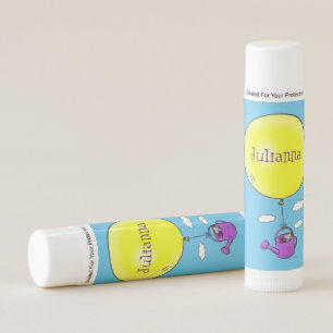 Cute mouse in watering can with balloon cartoon lip balm