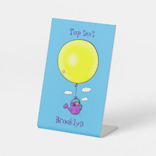 Cute mouse in watering can with balloon cartoon pedestal sign