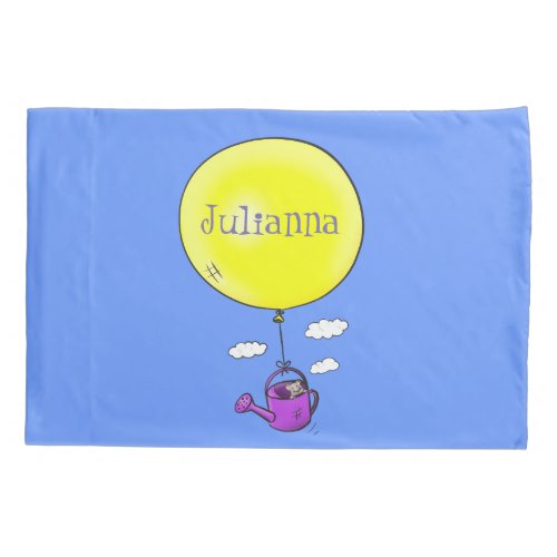 Cute mouse in watering can with balloon cartoon pillow case