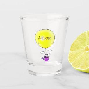 Cute mouse in watering can with balloon cartoon shot glass