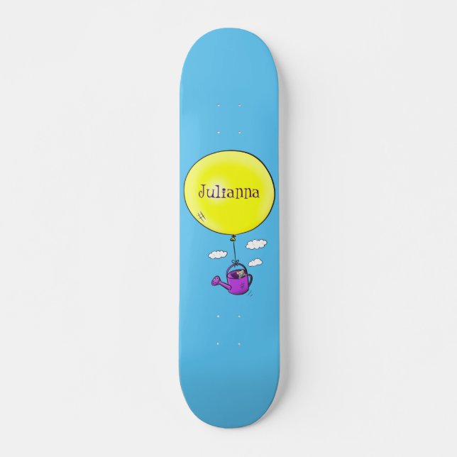 Cute mouse in watering can with balloon cartoon skateboard (Front)