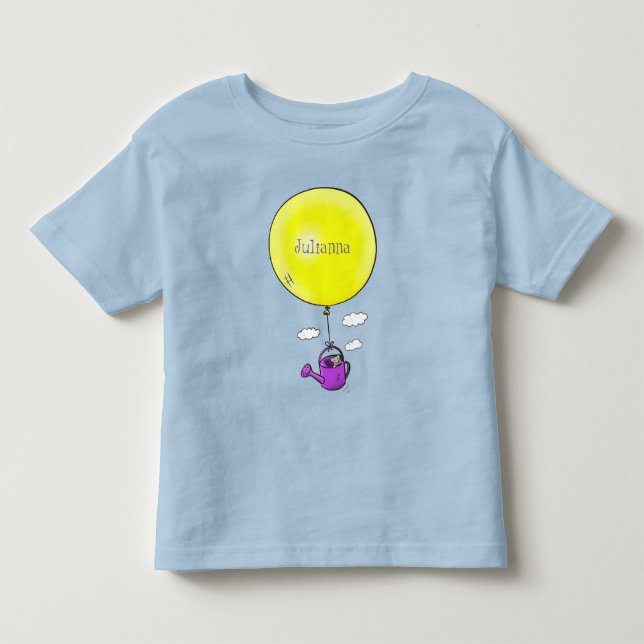 Cute mouse in watering can with balloon cartoon toddler t-shirt (Front)