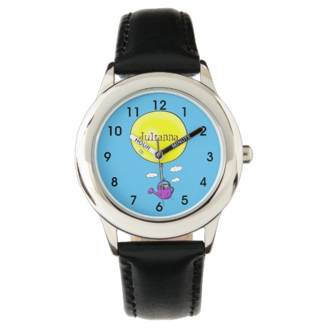 Cute mouse in watering can with balloon cartoon watch (Front)