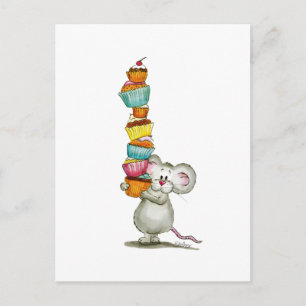 Cute Mouse is carrying Cupcakes - by Gerda Steiner Postcard
