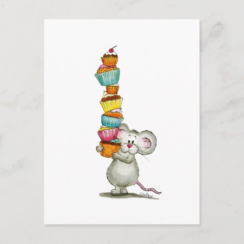 Cute Mouse is carrying Cupcakes _ by Gerda Steiner Postcard