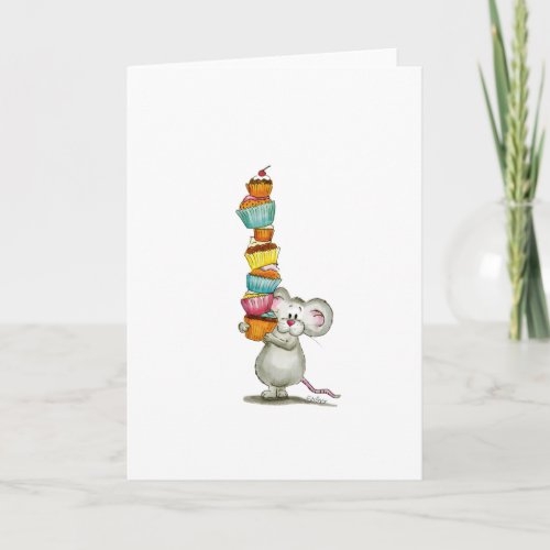 Cute Mouse is carrying Cupcakes _ by Gerda Steiner Thank You Card