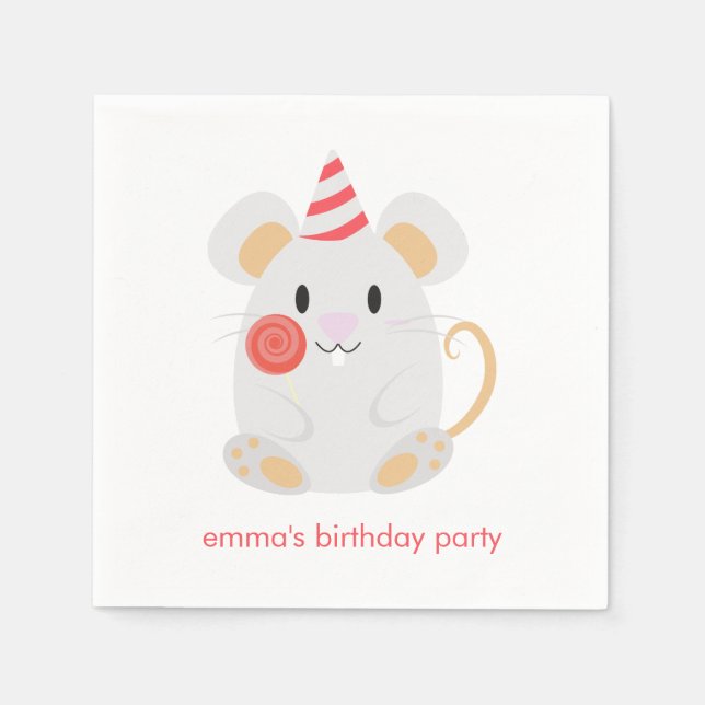 Cute Mouse Kids Birthday Napkins (Front)