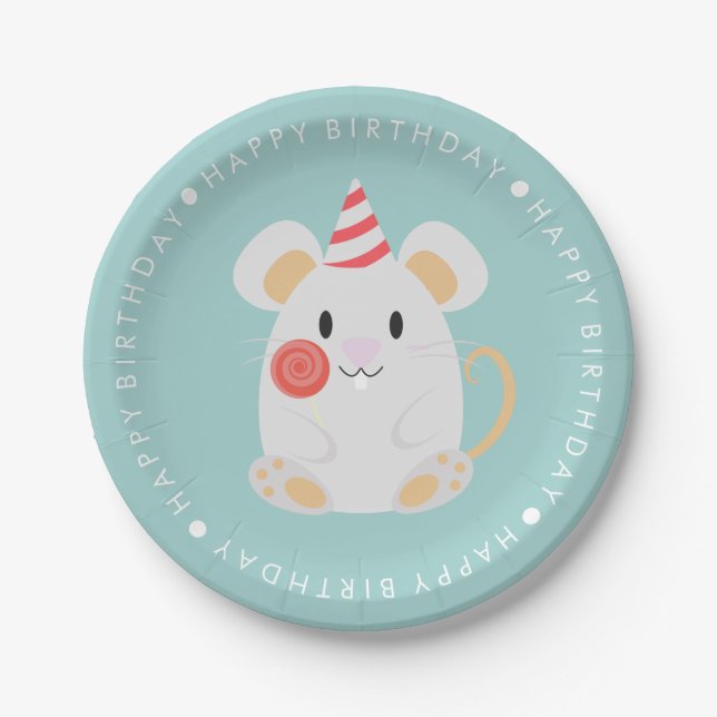 Cute Mouse Kids Birthday Party Paper Plates (Front)