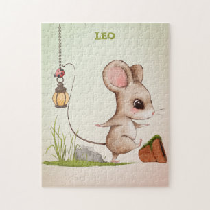 Cute Mouse Ladybug Green Personal    Jigsaw Puzzle