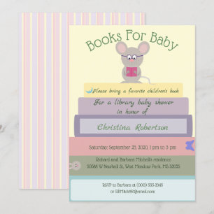 Cute Mouse Library Baby Shower In Pinks Invitation