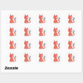 Cute Mouse Loves Kitty Cat Classic Round Sticker (Sheet)