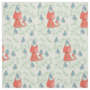 Cute Mouse Loves Kitty Cat Fabric