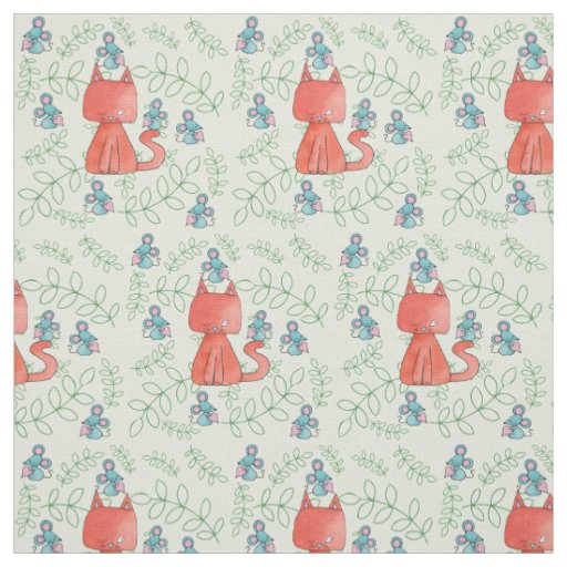 Cute Mouse Loves Kitty Cat Fabric