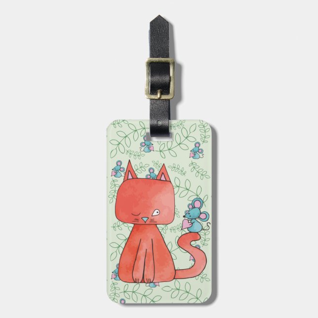 Cute Mouse Loves Kitty Cat Luggage Tag (Front Vertical)