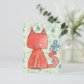 Cute Mouse Loves Kitty Cat Postcard (Standing Front)