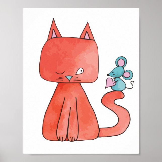 Cute Mouse Loves Kitty Cat Poster (Front)