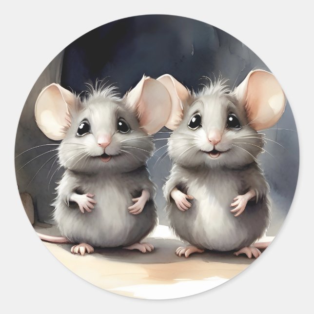 Cute Mouse Mice Best Pals Friends Buddies Portrait Classic Round Sticker (Front)