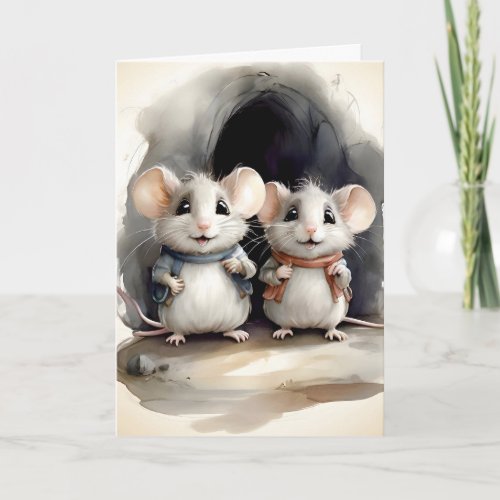 Cute Mouse Mice Best Pals Friends Portrait Blank Card