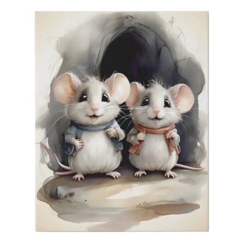 Cute Mouse Mice Best Pals Friends Portrait  Faux Canvas Print