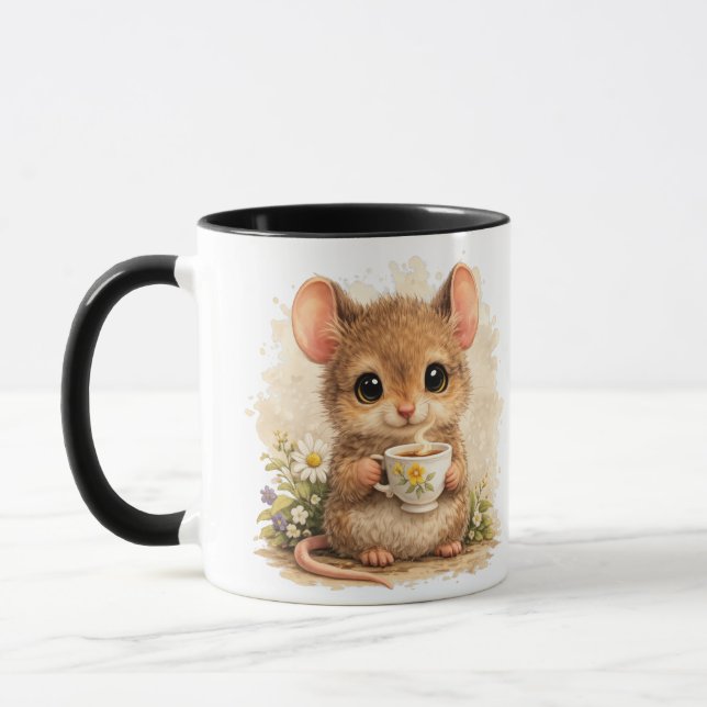 Cute Mouse Mug – Adorable Mouse Drinking Coffee (Left)