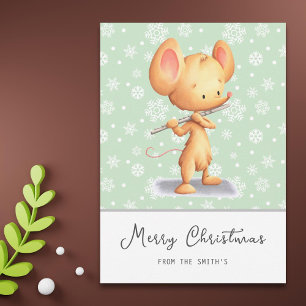 Cute Mouse Musician Merry Christmas Holiday Card