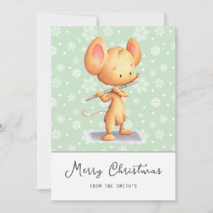 Cute Mouse Musician Message Merry Christmas Holiday Card