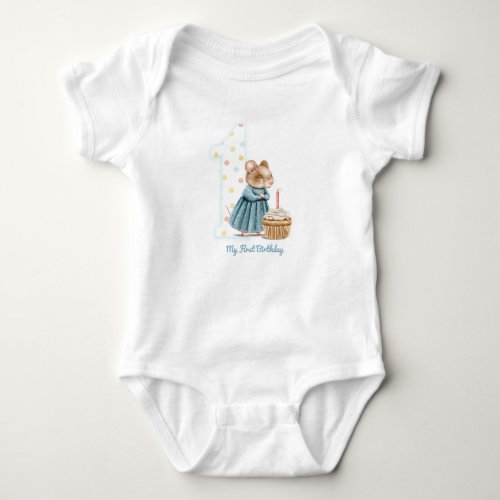Cute Mouse My First Birthday T_Shirt Baby Bodysuit