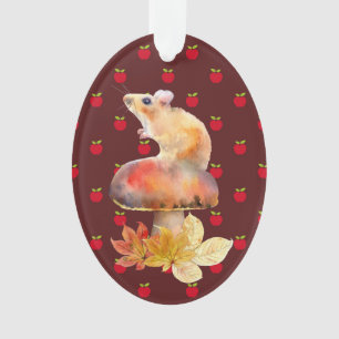 Cute Mouse on a Red Mushroom with Apples Ornament