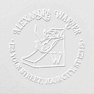 Cute Mouse on Cheese Slide Name Initial Address Embosser