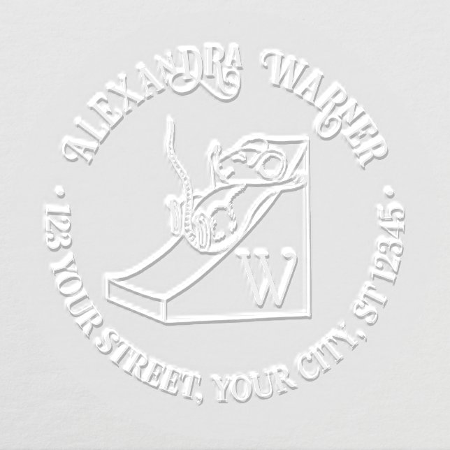 Cute Mouse on Cheese Slide Name Initial Address Embosser (Design)