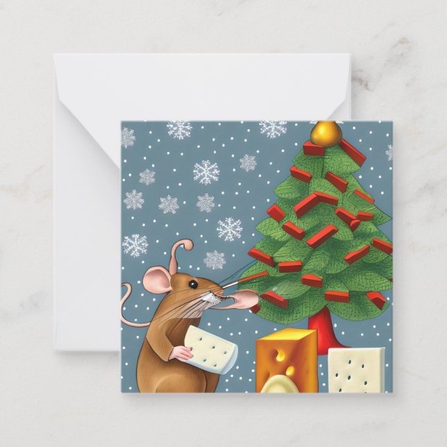 Cute Mouse on Christmas Note Card (Front)