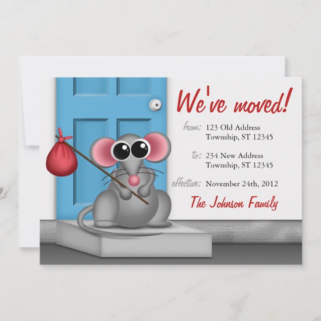 Cute Mouse on Doorstep - Moving Announcements (Front)