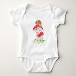 Cute mouse on fly agaric watercolor baby bodysuit