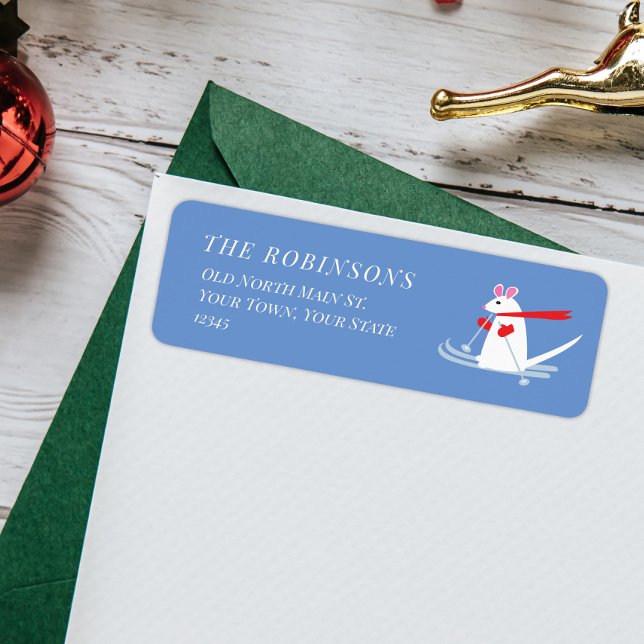 Cute Mouse on Skis Christmas Mr. Mouski Label (Creator Uploaded)