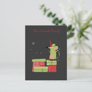 Cute mouse on top of X-mas gifts Postcard