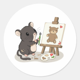 Cute Mouse Painting a Teddy Bear Artist Sticker