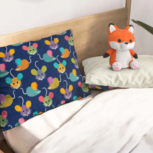 Cute Mouse Pattern on Blue Pillow Case