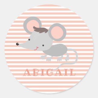 Cute Mouse - Peachy Pink Striped Kids' Classic Round Sticker