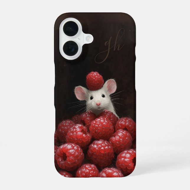 Cute Mouse Peeking Raspberry Painting Custom Name Iphone Case (Back)