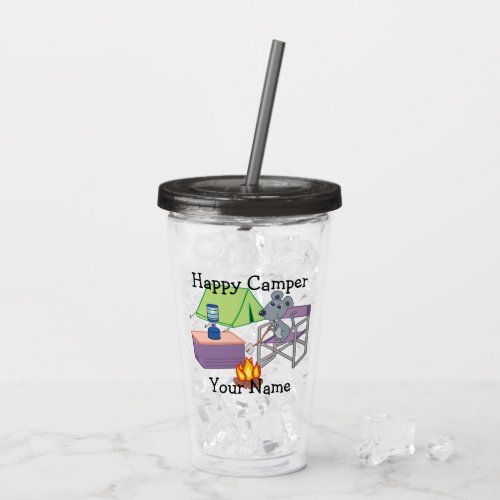 Cute Mouse Personalized Happy Camper Acrylic Tumbler