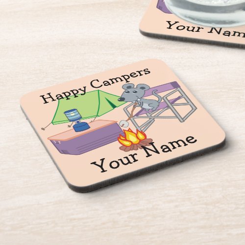 Cute Mouse Personalized Happy Camper Beverage Coaster