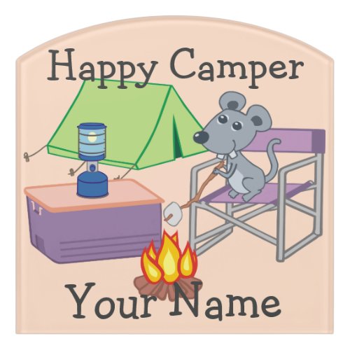 Cute Mouse Personalized Happy Camper Door Sign
