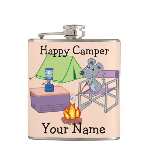 Cute Mouse Personalized Happy Camper Flask