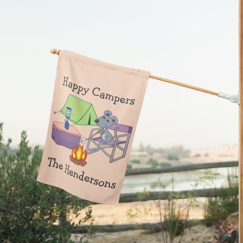 Cute Mouse Personalized Happy Camper House Flag