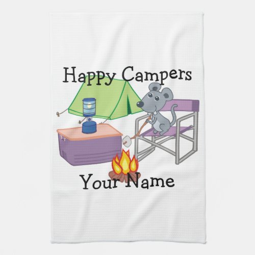 Cute Mouse Personalized Happy Camper Kitchen Towel