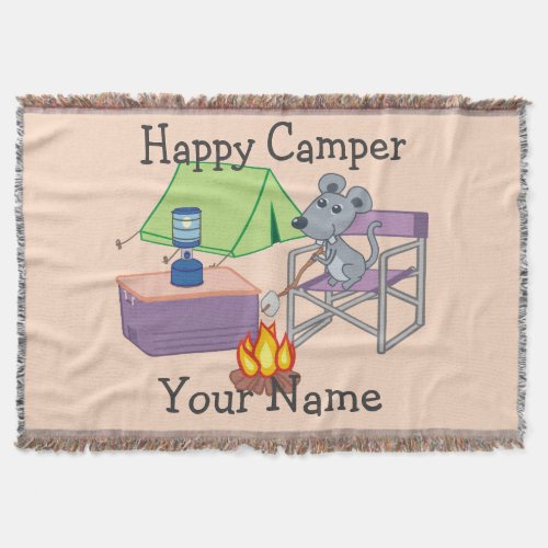 Cute Mouse Personalized Happy Camper Throw Blanket
