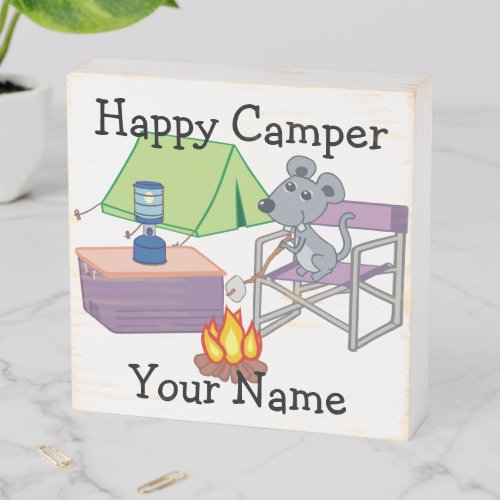 Cute Mouse Personalized Happy Camper Wooden Box Sign