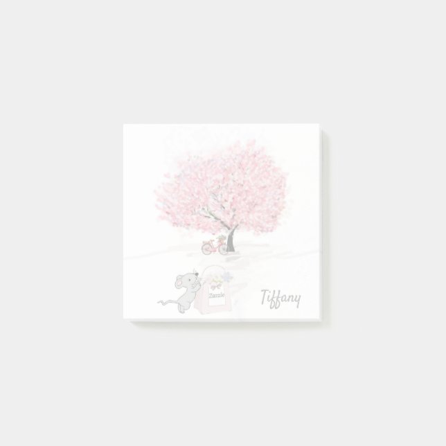 Cute Mouse Pink Custom Name Post-it Notes (Front)