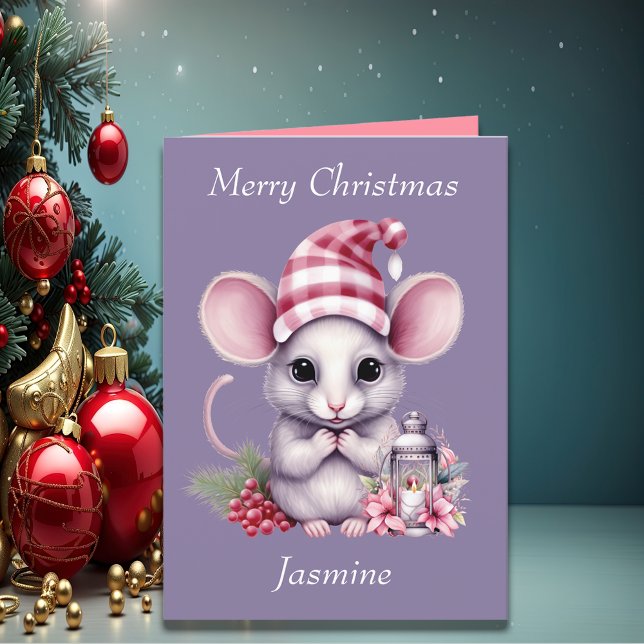 Cute Mouse Pink Daughter Christmas Card (Front)